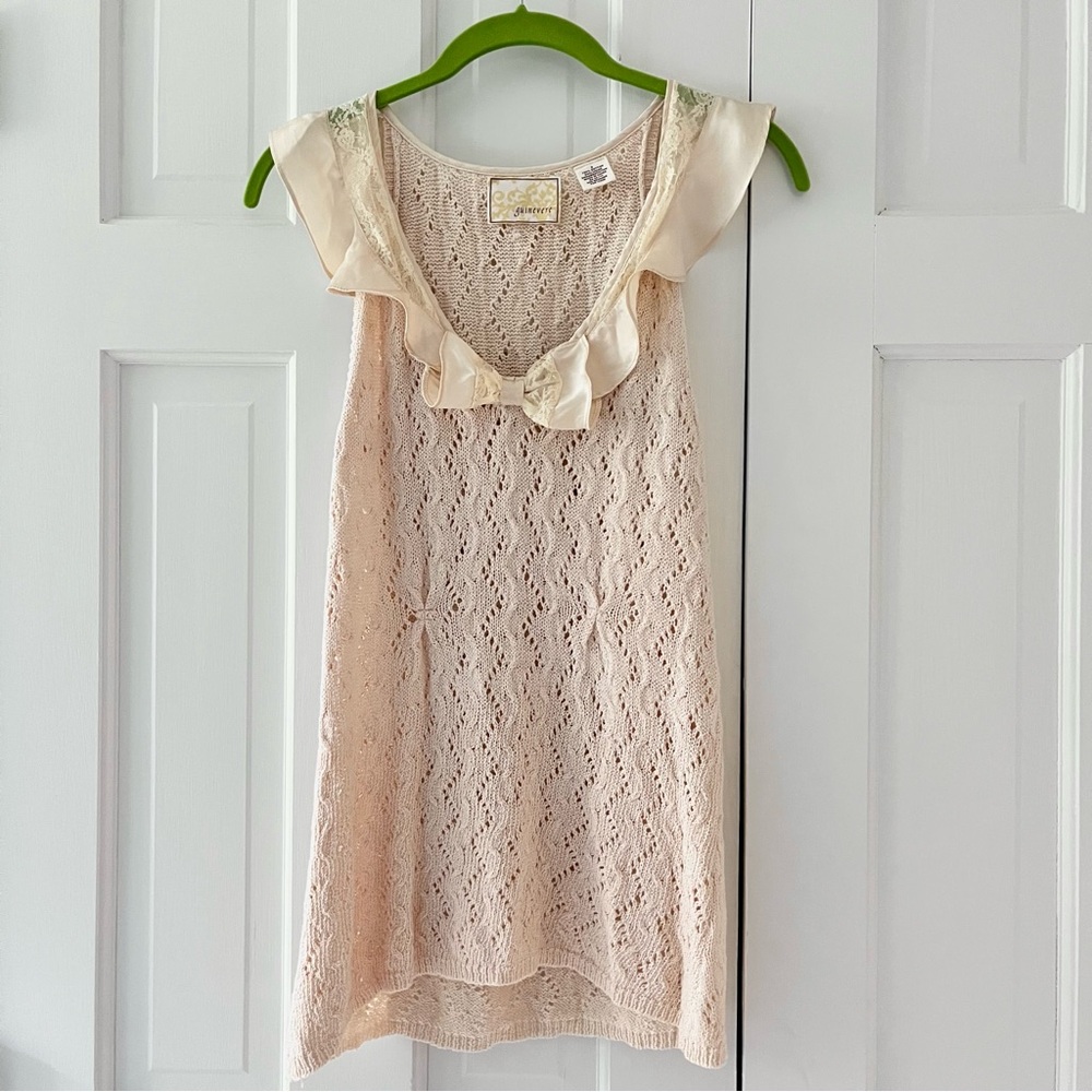 Vintage Guinevere Cotton/Lace Crochet Tank Top with Bow Detail - Picture 1 of 6